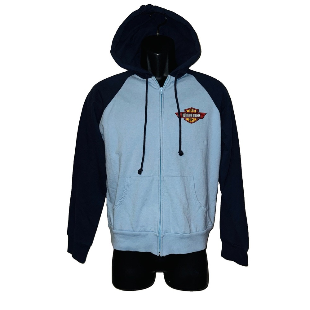 Willie Nelson Born For Trouble Full Zip Hoodie Medium Blue Whiskey For My Men